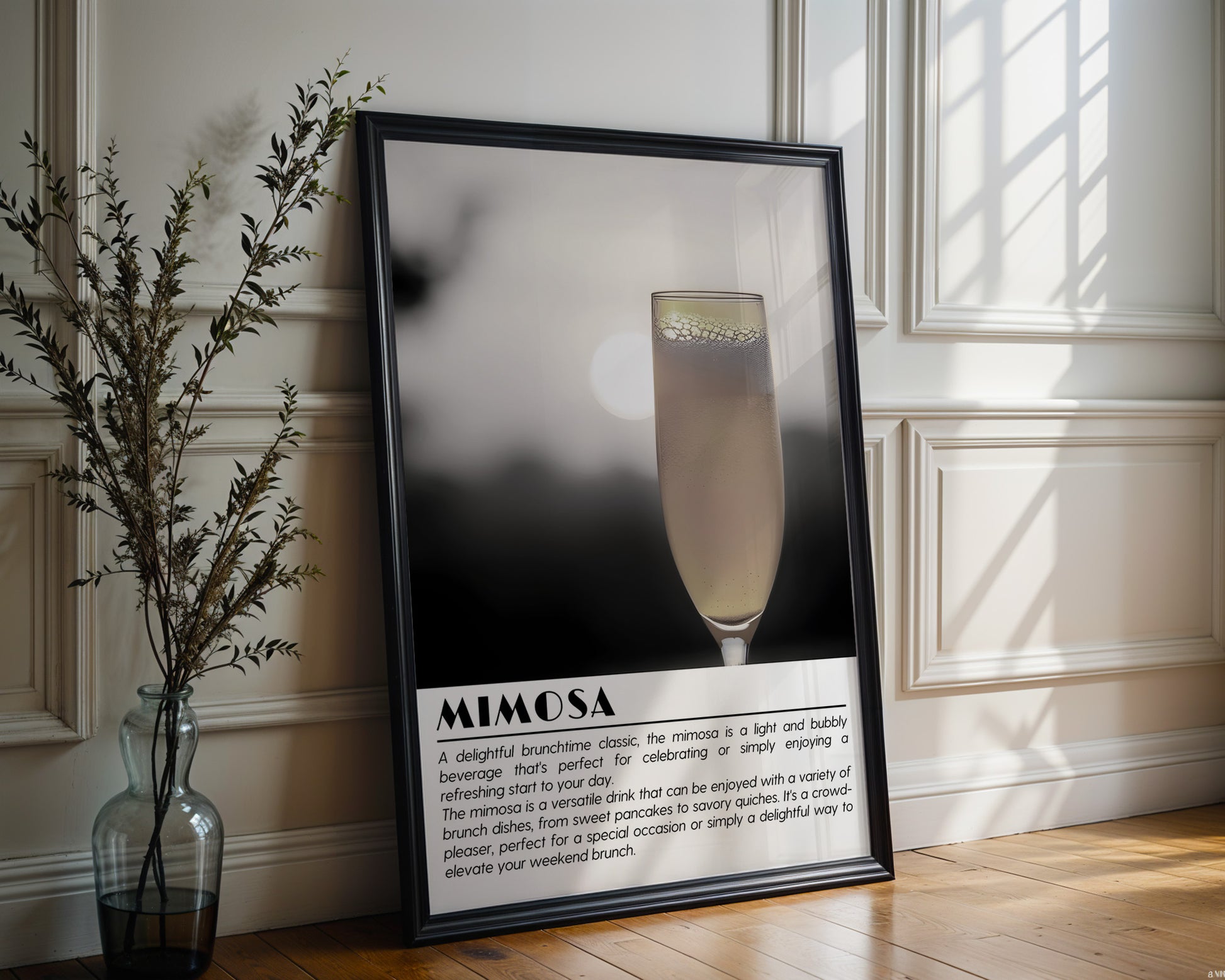 Mimosa Cocktail Black and White Poster - GroovyGrove