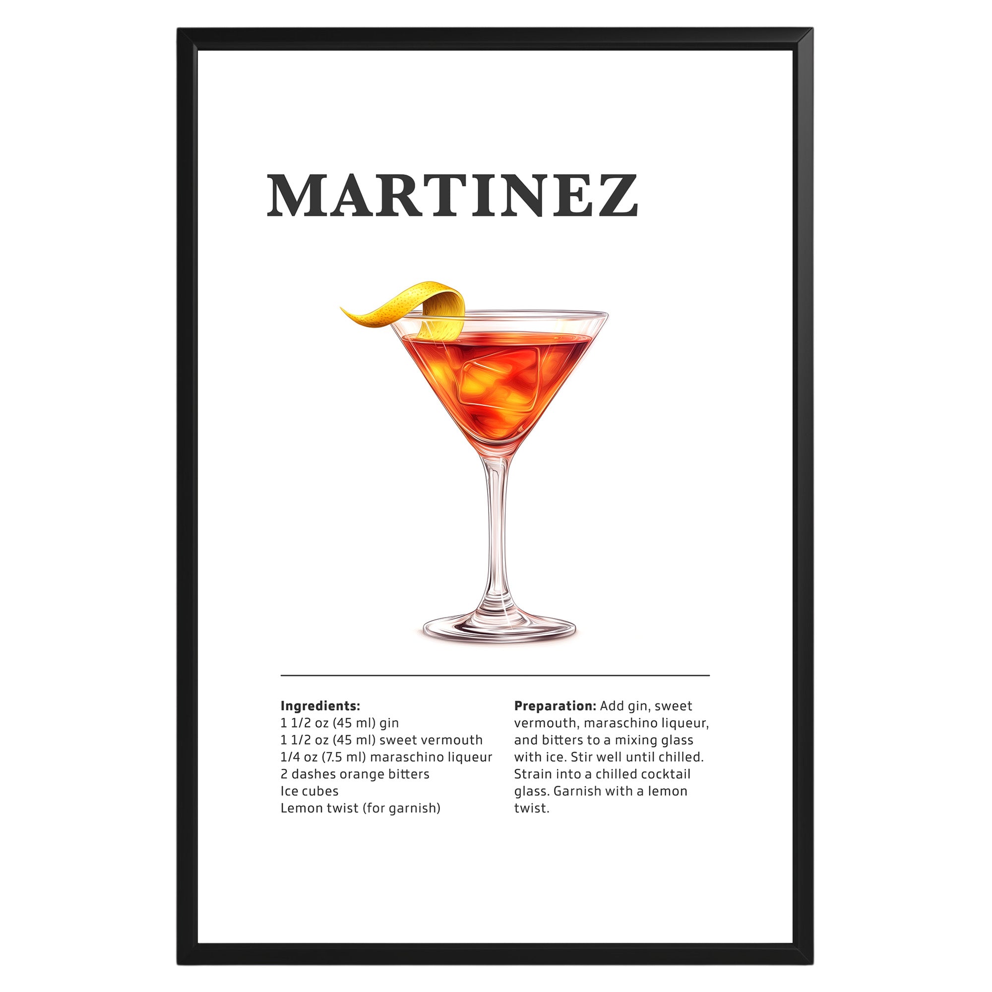 Martinez Cocktail Recipe Poster - GroovyGrove