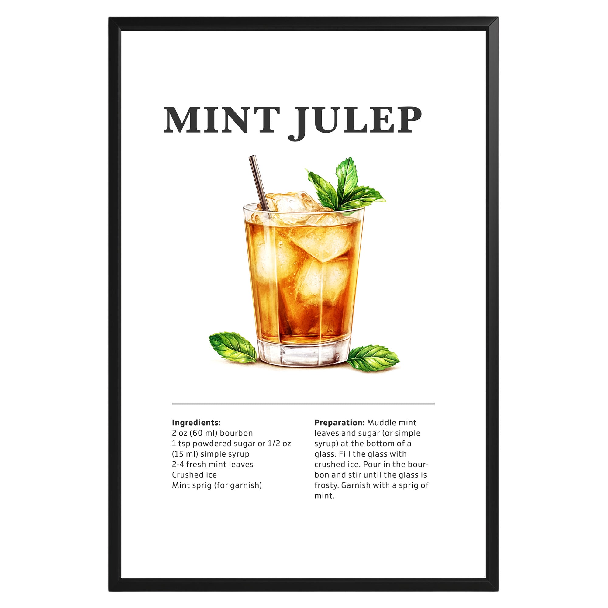 Mint Julep Cocktail Recipe Poster - GroovyGrove