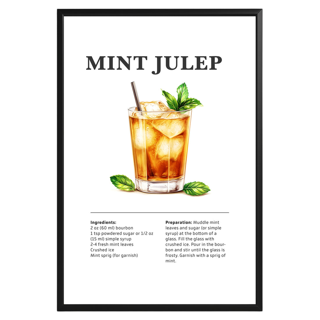 Mint Julep Cocktail Recipe Poster - GroovyGrove