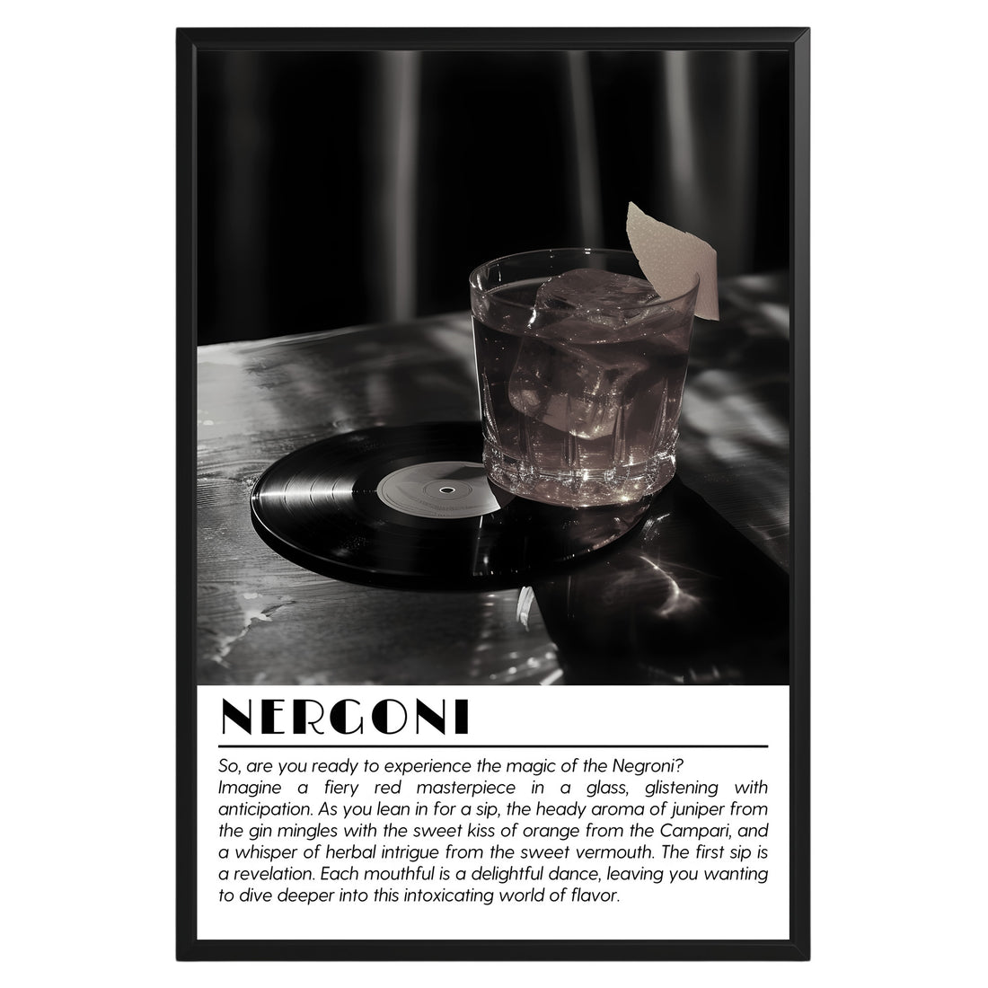 Negroni Cocktail Black and White Poster - GroovyGrove