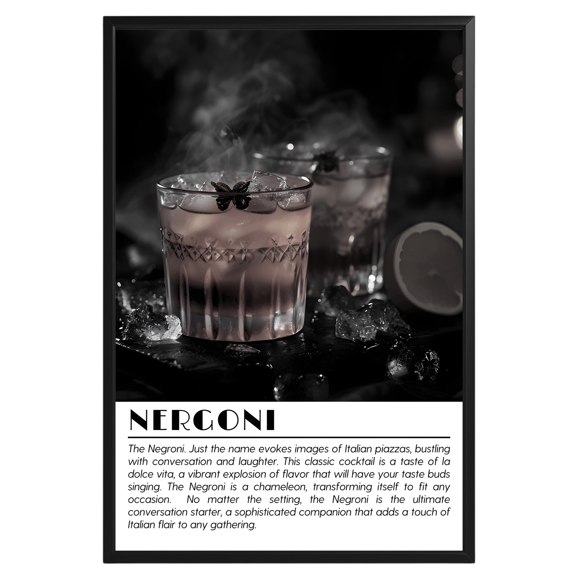 Negroni Cocktail Black and White Poster - GroovyGrove