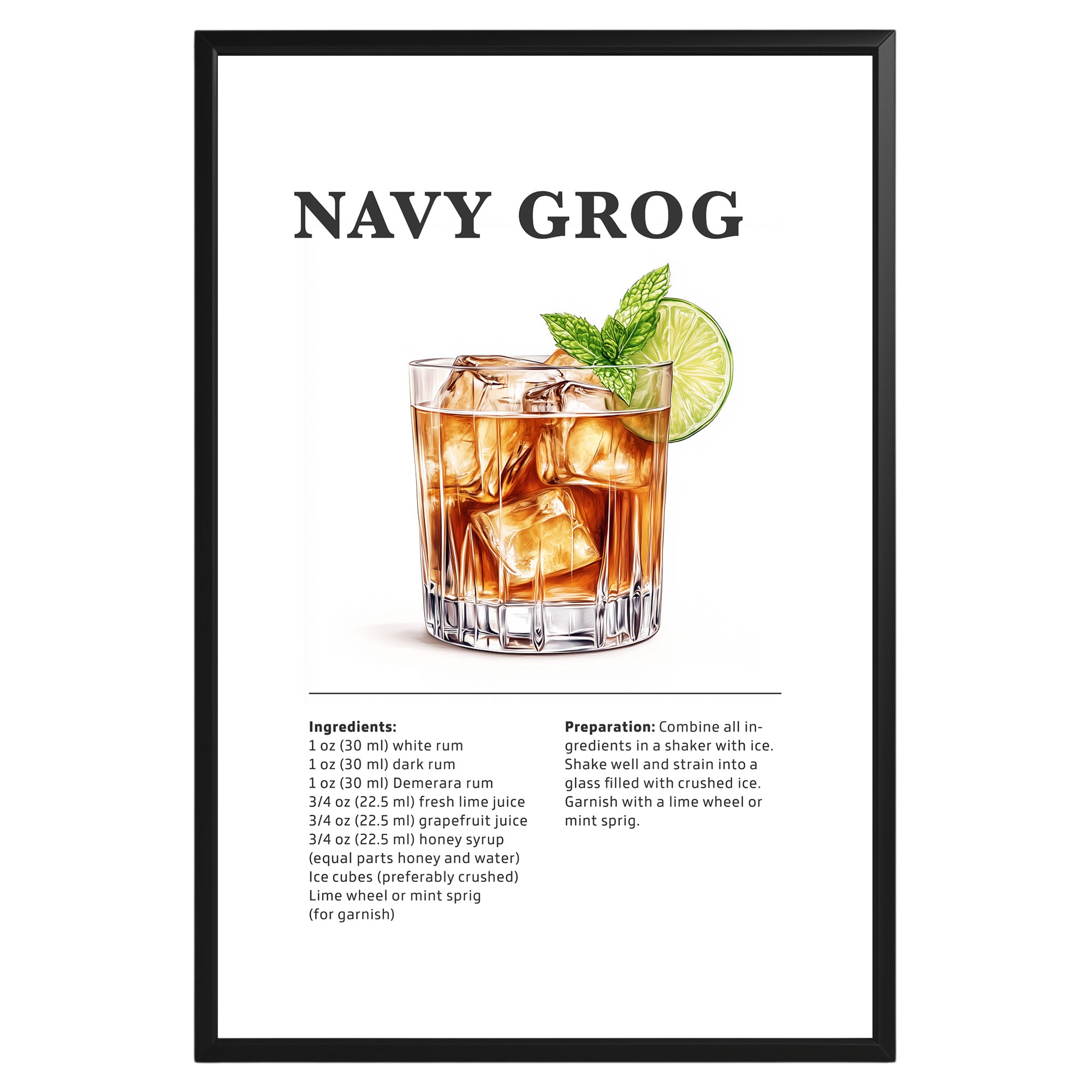 Navy Grog Cocktail Recipe Poster - GroovyGrove