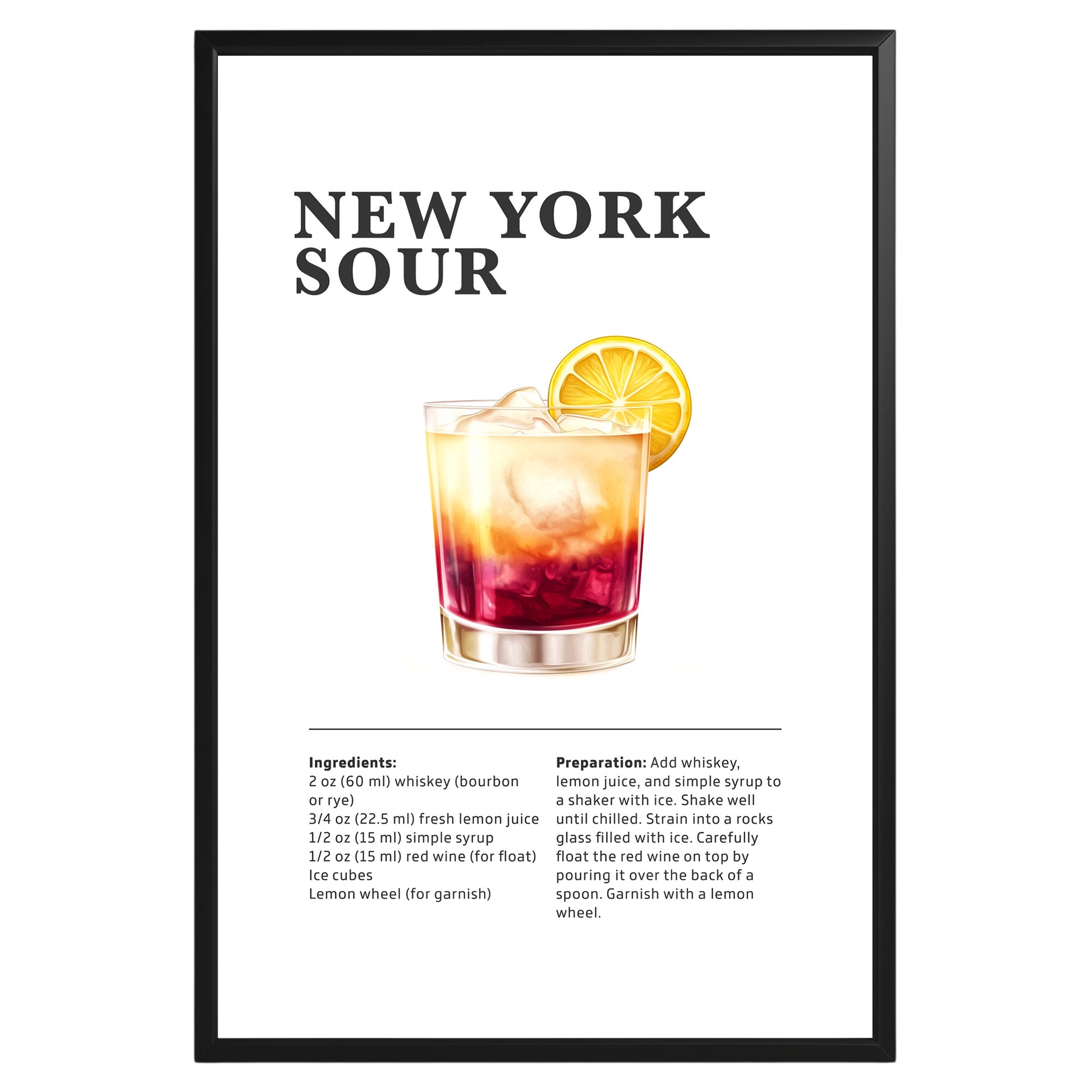 New York Sour Cocktail Recipe Poster - GroovyGrove