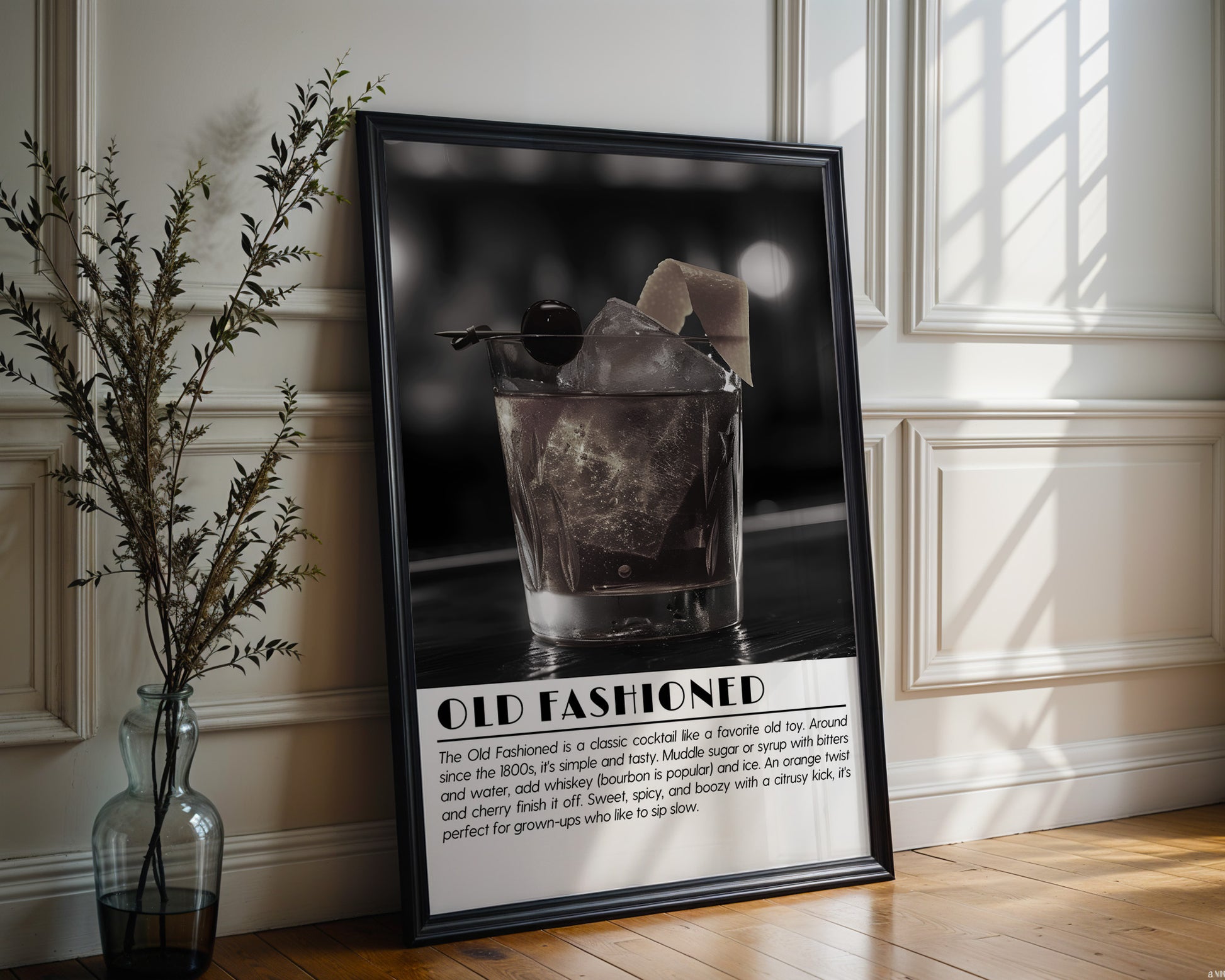 Old Fashioned Cocktail Black and White Poster - GroovyGrove