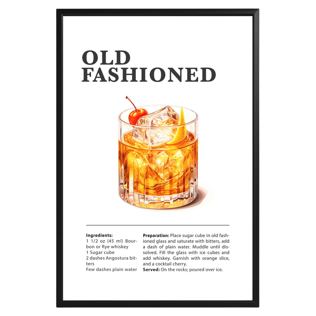 Old Fashioned Cocktail Recipe Poster - GroovyGrove