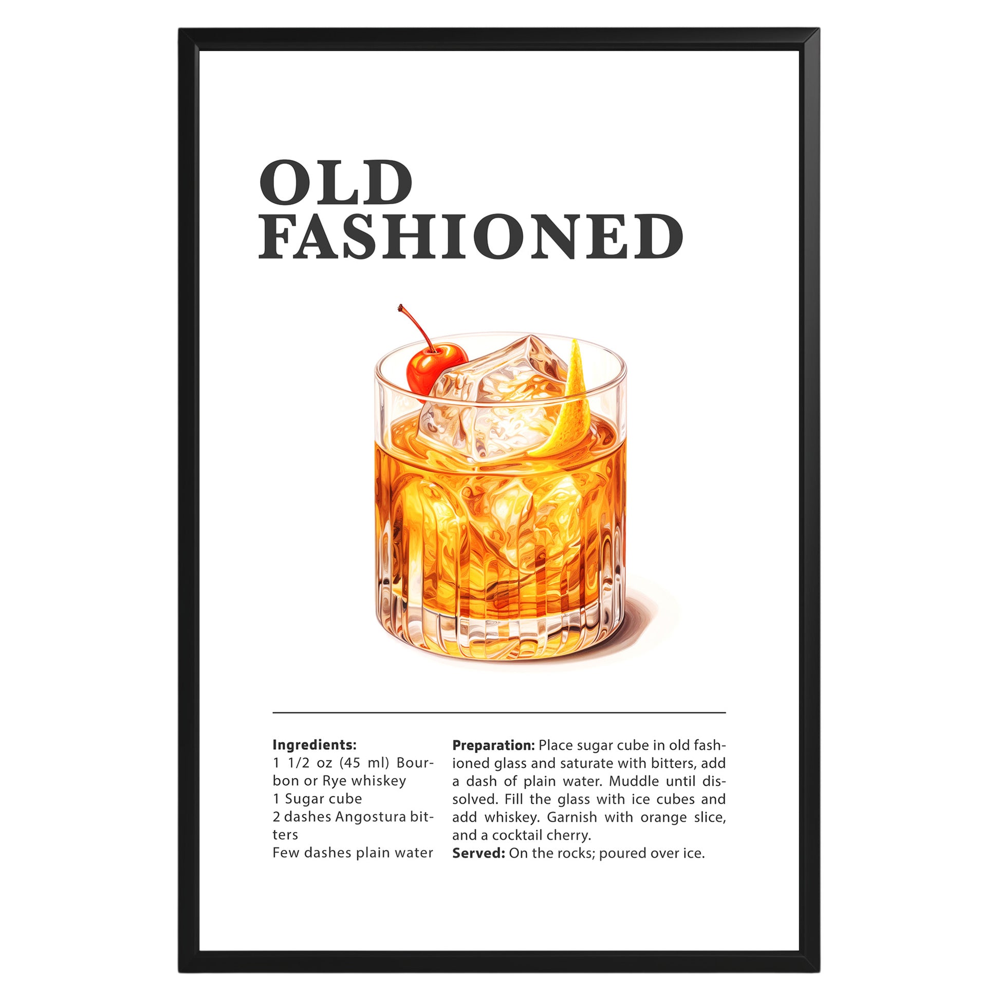 Old Fashioned Cocktail Recipe Poster - GroovyGrove