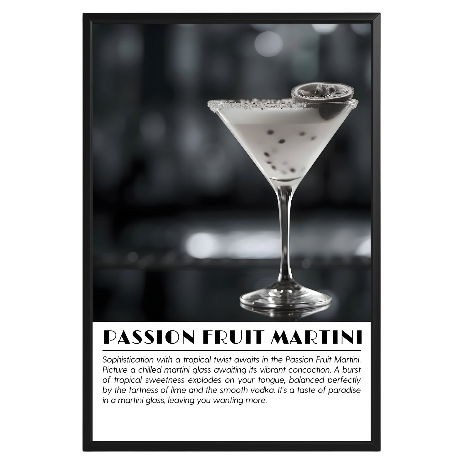 Passion Fruit Martini Cocktail Black and White Poster - GroovyGrove