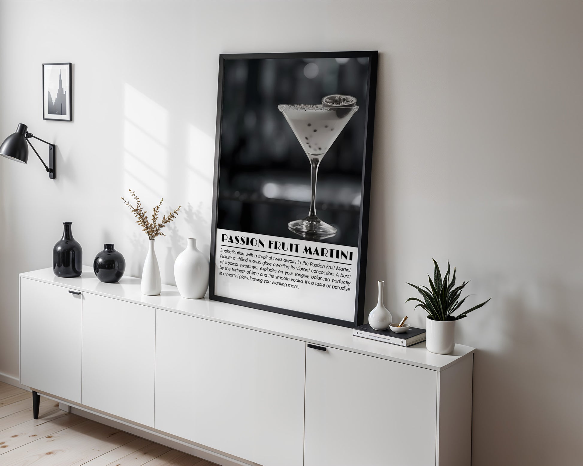 Passion Fruit Martini Cocktail Black and White Poster - GroovyGrove