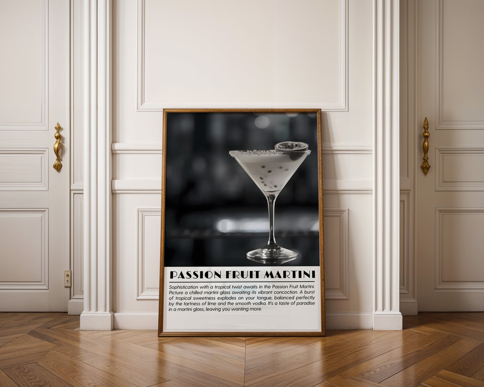 Passion Fruit Martini Cocktail Black and White Poster - GroovyGrove