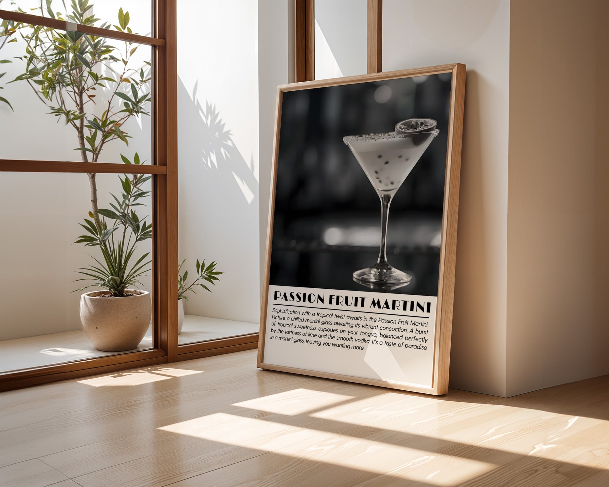 Passion Fruit Martini Cocktail Black and White Poster - GroovyGrove