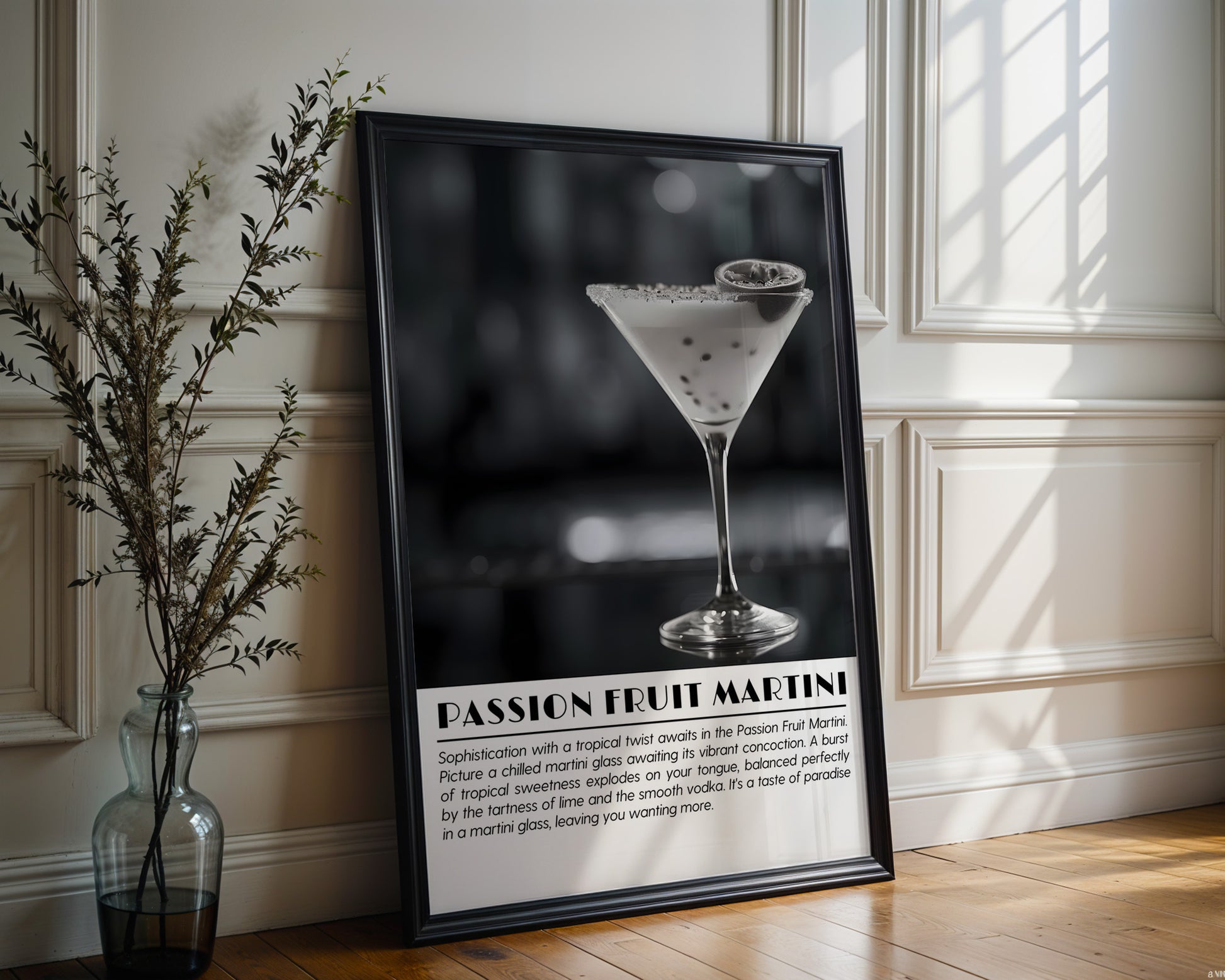 Passion Fruit Martini Cocktail Black and White Poster - GroovyGrove