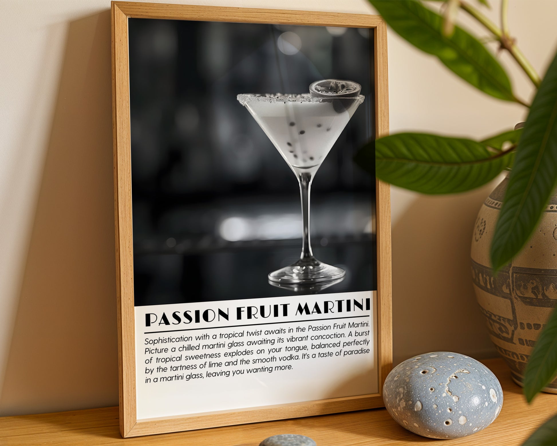 Passion Fruit Martini Cocktail Black and White Poster - GroovyGrove