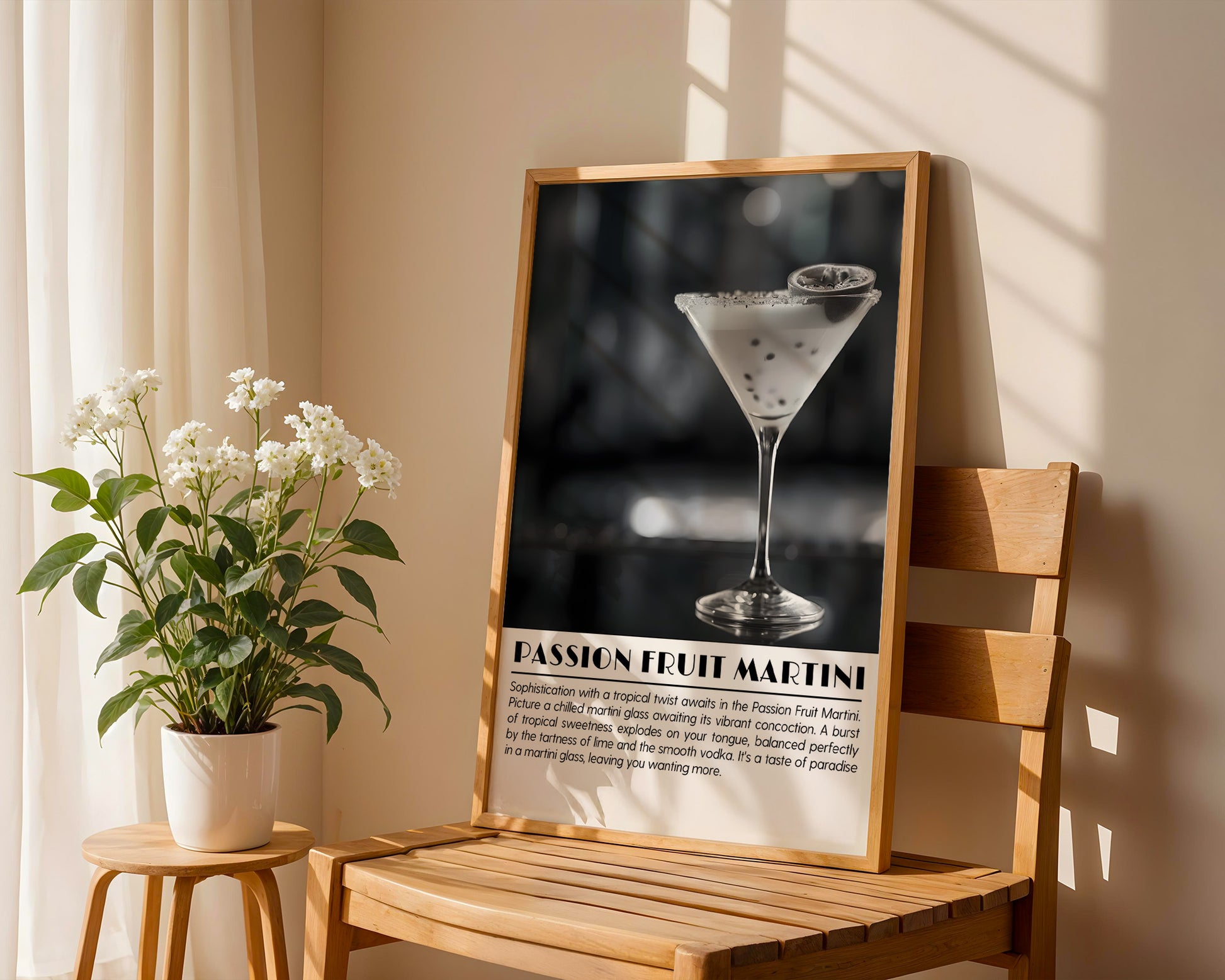 Passion Fruit Martini Cocktail Black and White Poster - GroovyGrove