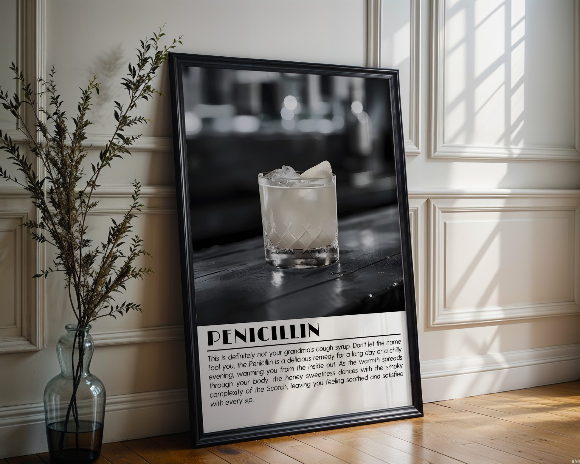 Penicillin Cocktail Black and White Poster - GroovyGrove