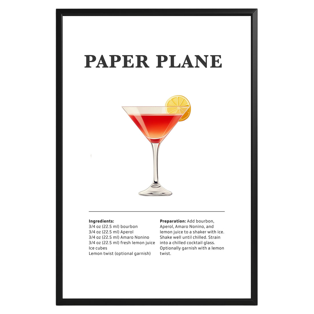 Paper Plane Cocktail Recipe Poster - GroovyGrove