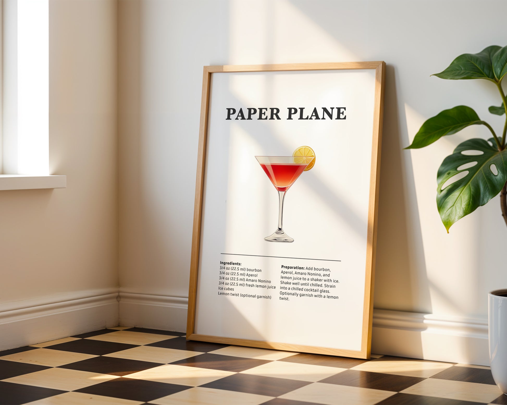 Paper Plane Cocktail Recipe Poster - GroovyGrove