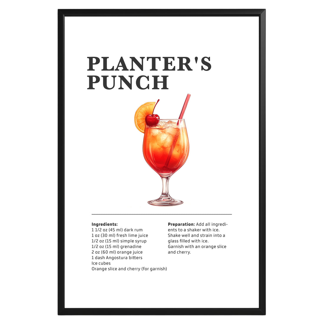 Planter's Punch Cocktail Recipe Poster - GroovyGrove