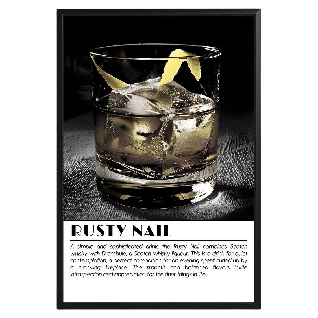 Rusty Nail Cocktail Black and White Poster - GroovyGrove