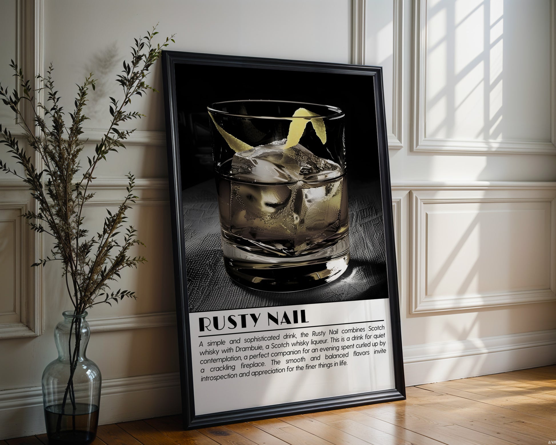 Rusty Nail Cocktail Black and White Poster - GroovyGrove