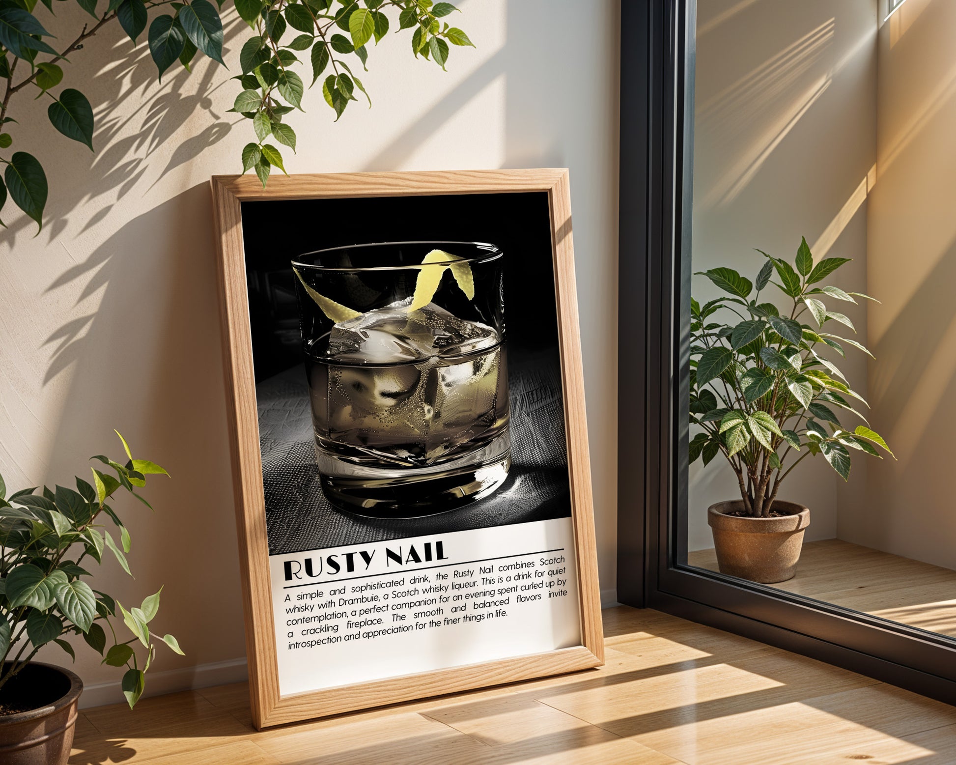 Rusty Nail Cocktail Black and White Poster - GroovyGrove