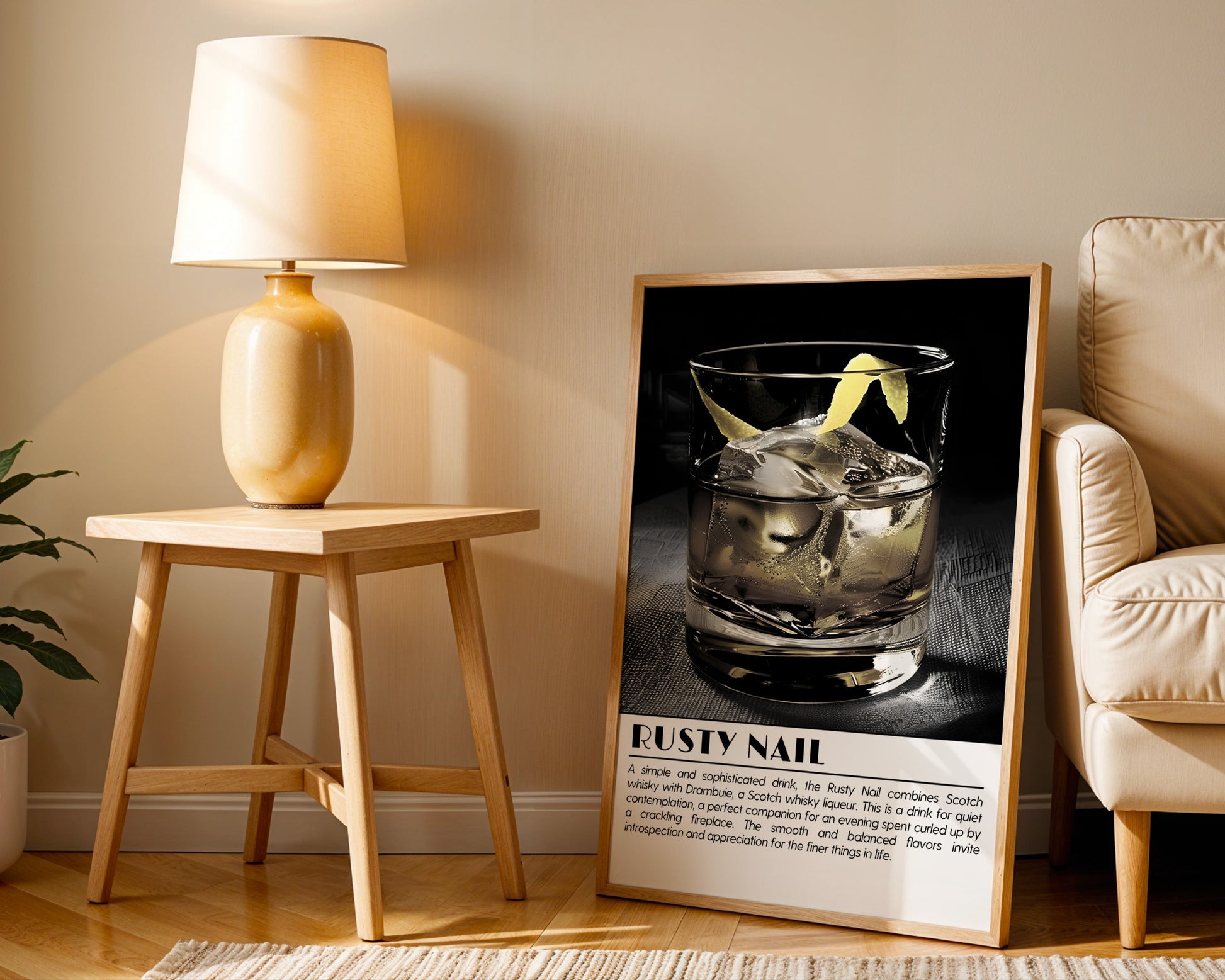 Rusty Nail Cocktail Black and White Poster - GroovyGrove