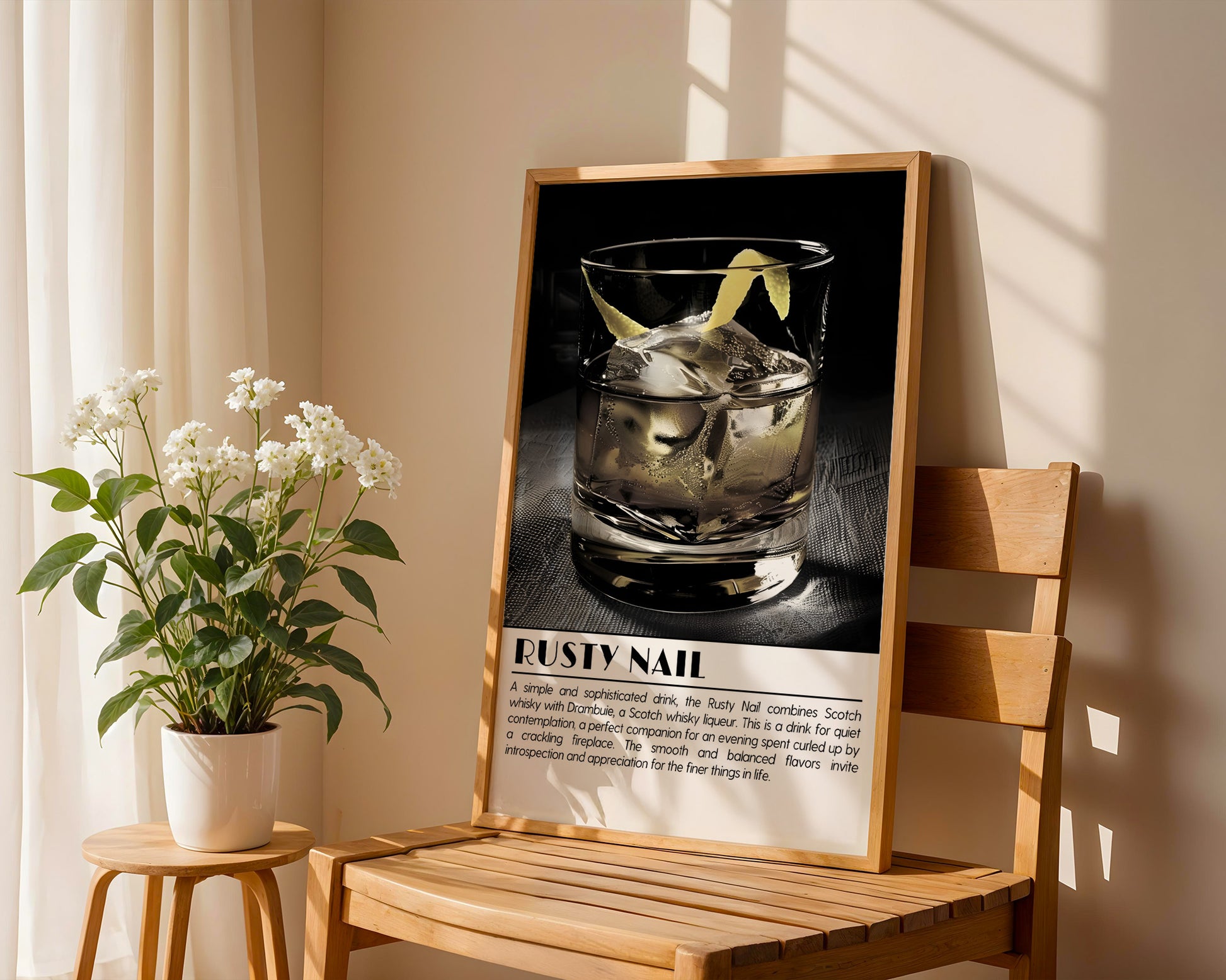 Rusty Nail Cocktail Black and White Poster - GroovyGrove