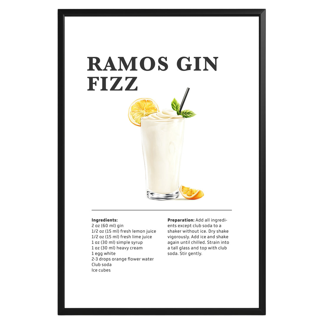 Ramos Gin Fizz Cocktail Recipe Poster - GroovyGrove