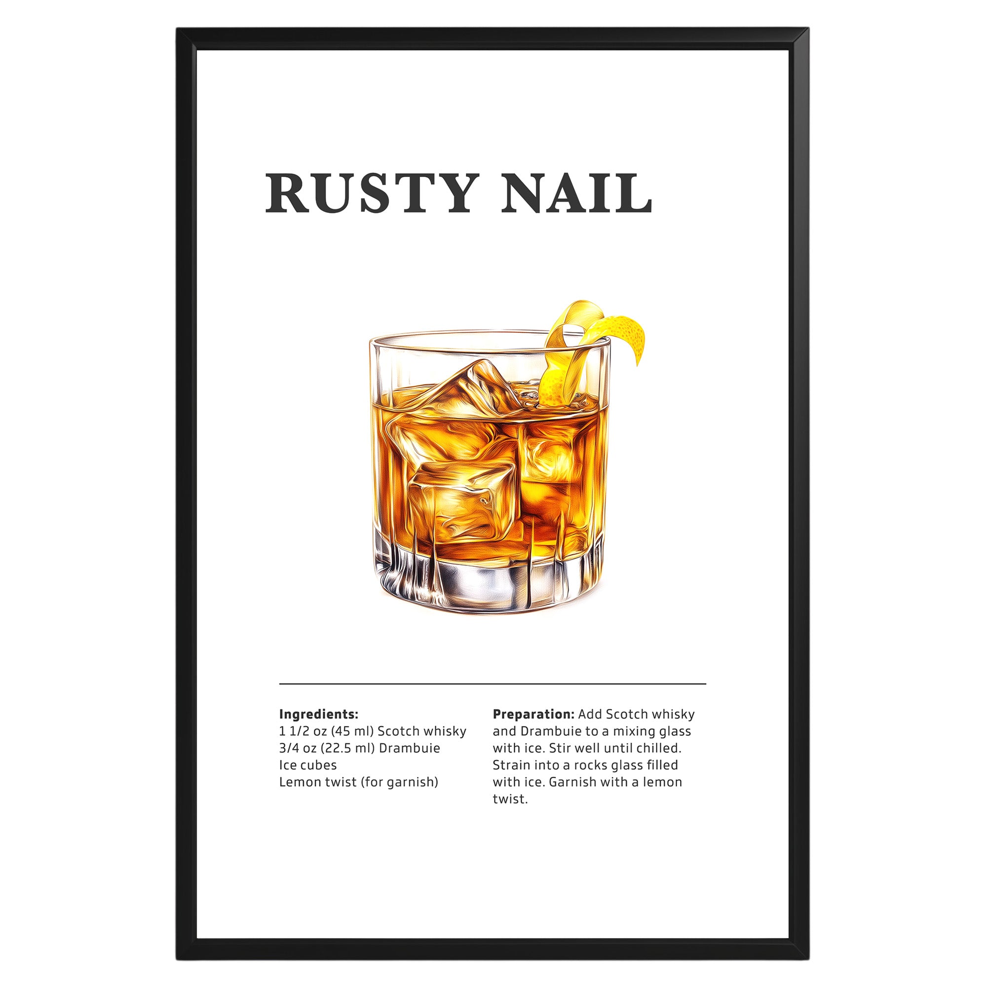 Rusty Nail Cocktail Recipe Poster - GroovyGrove