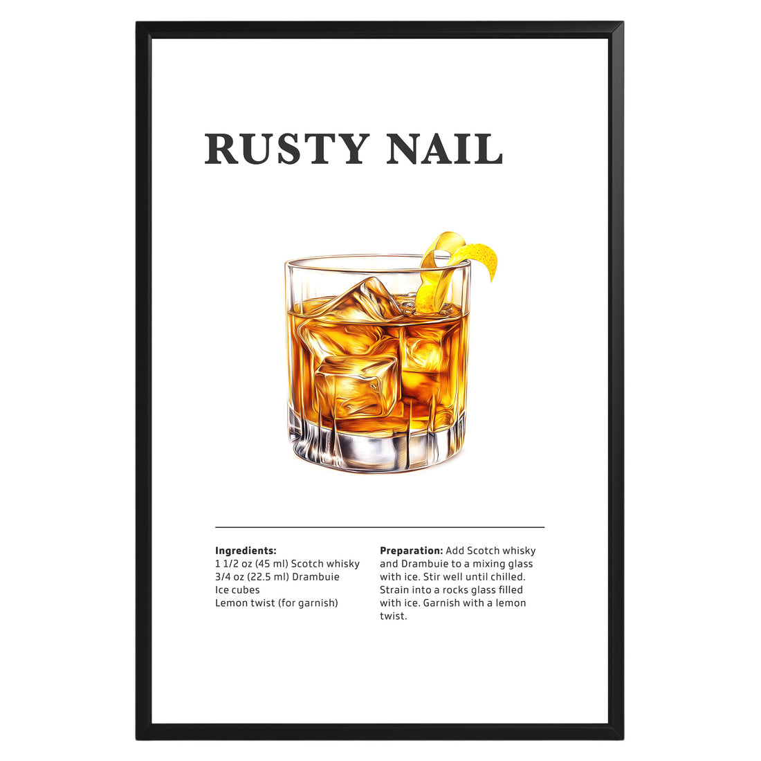 Rusty Nail Cocktail Recipe Poster - GroovyGrove