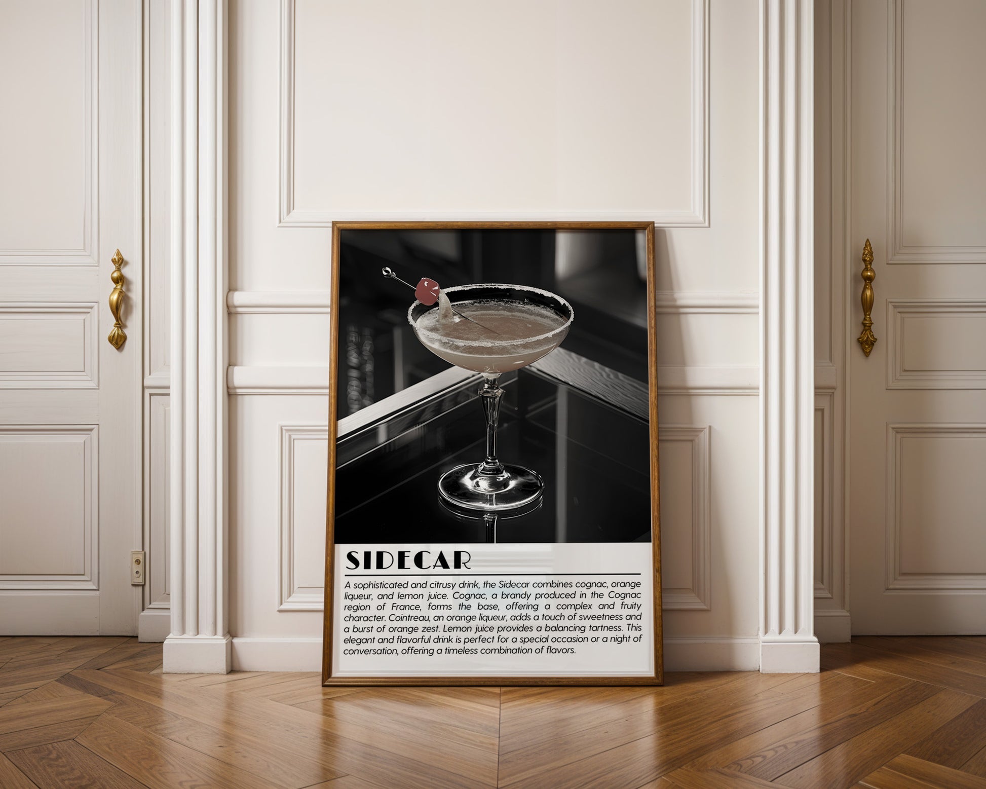 Sidecar Cocktail Black and White Poster - GroovyGrove