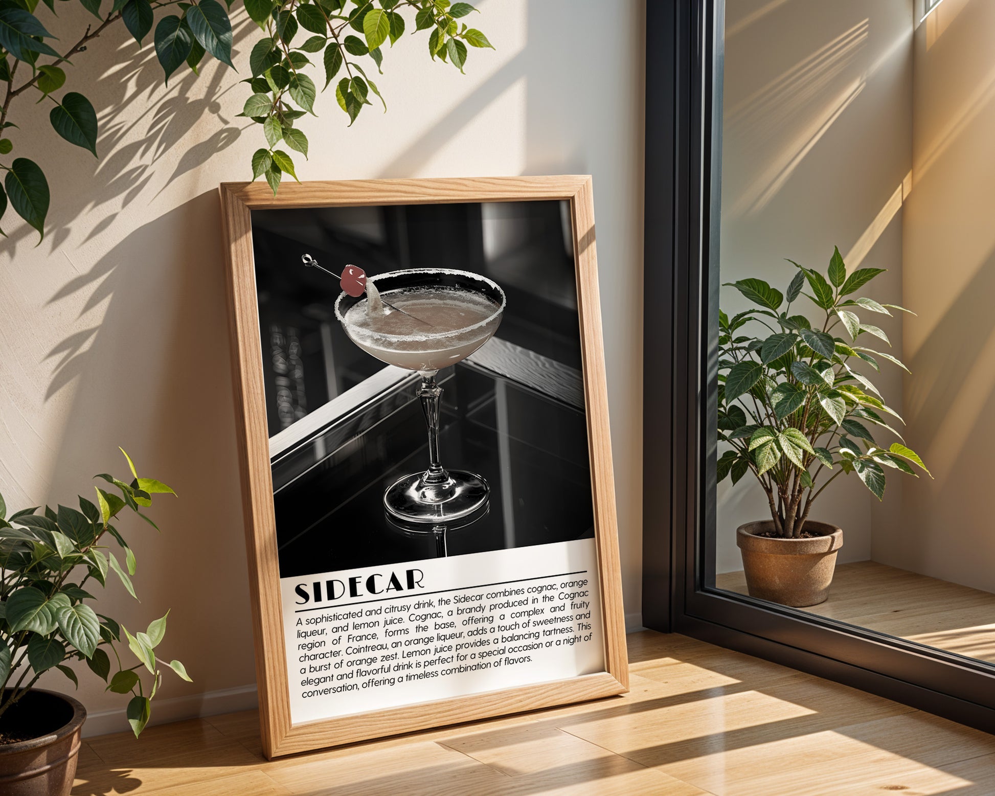 Sidecar Cocktail Black and White Poster - GroovyGrove