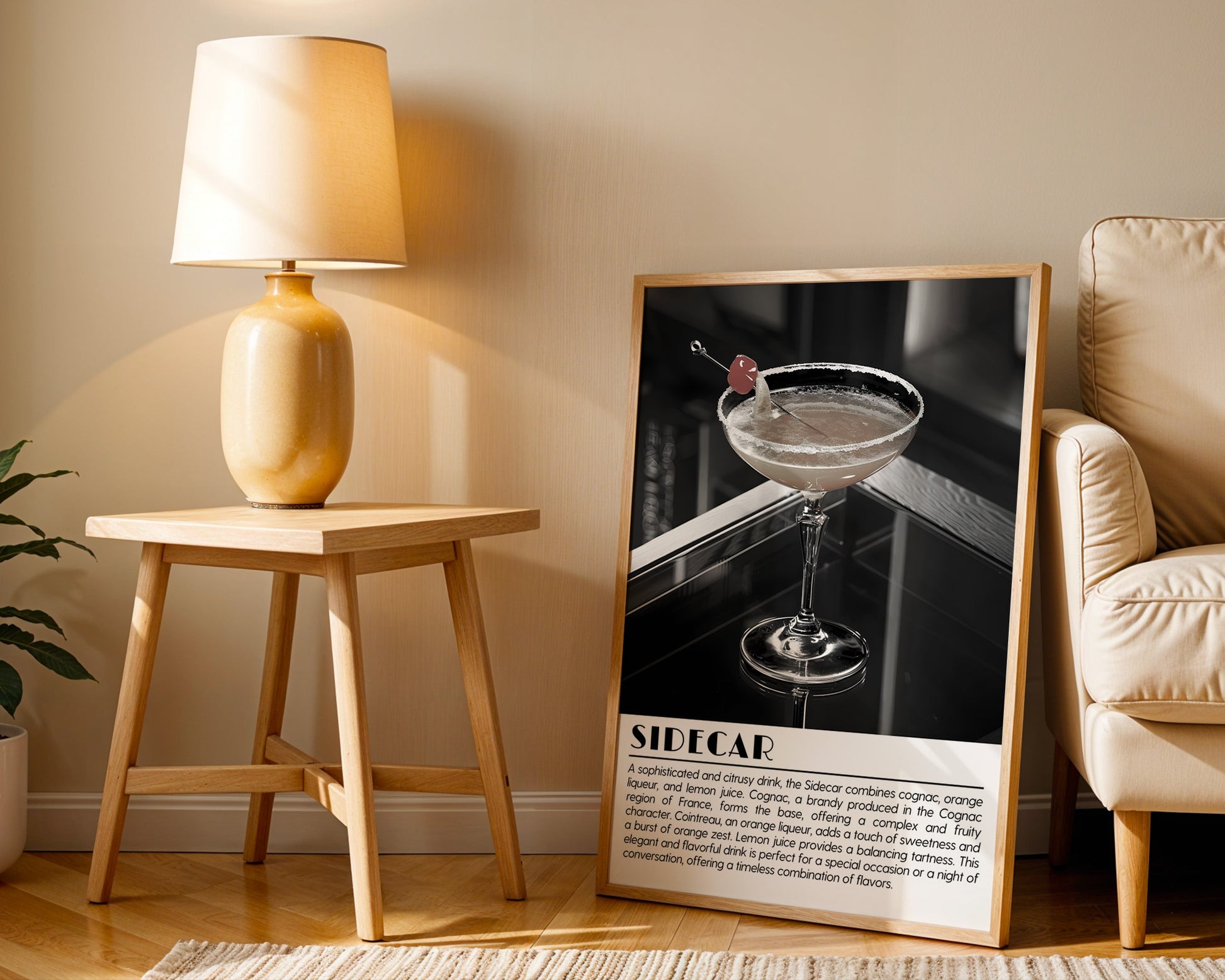 Sidecar Cocktail Black and White Poster - GroovyGrove