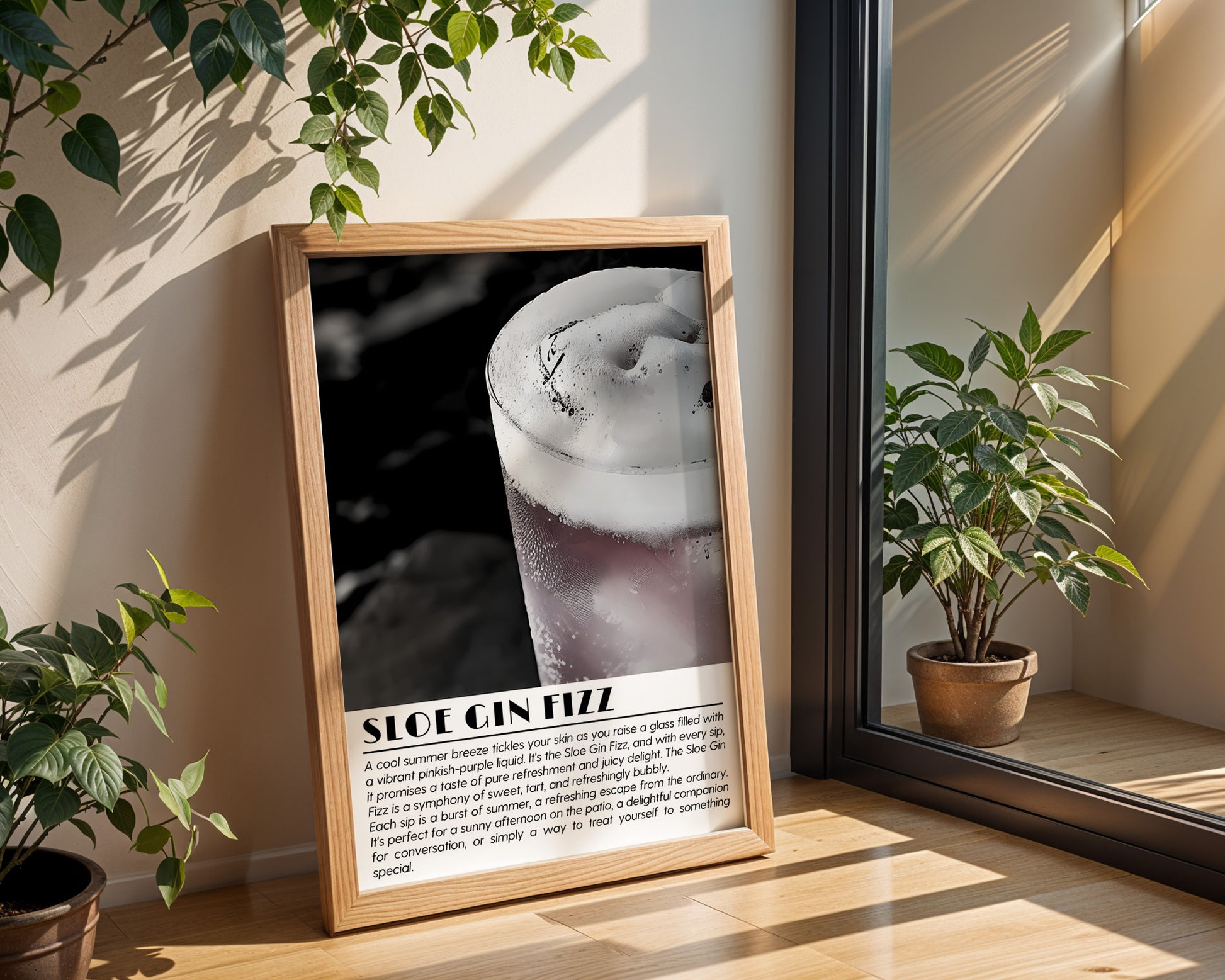 Sloe Gin Fizz Cocktail Black and White Poster - GroovyGrove