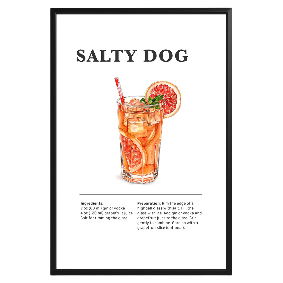 Salty Dog Cocktail Recipe Poster - GroovyGrove