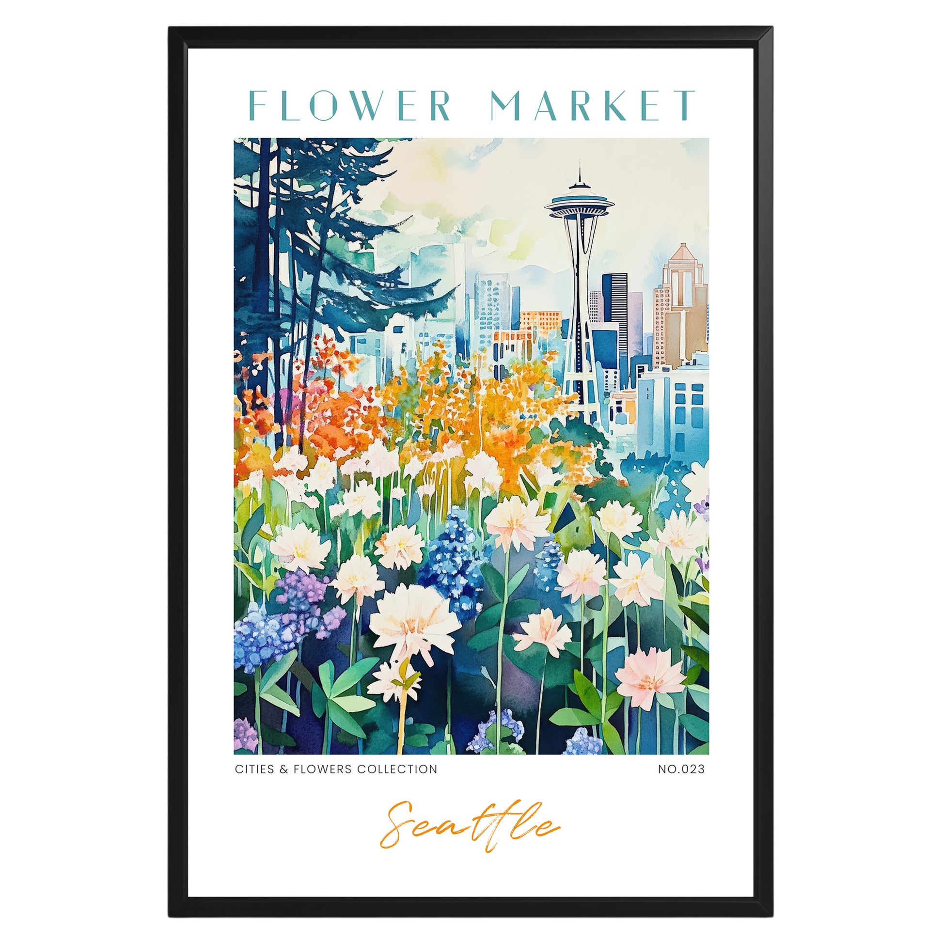 Seattle Washington Flower Market Poster - GroovyGrove