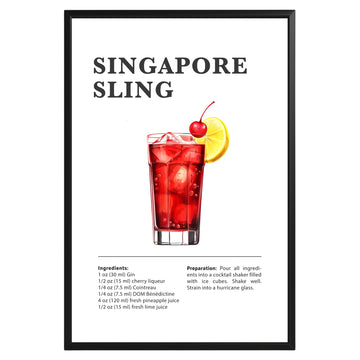 Singapore Sling Cocktail Recipe Poster - GroovyGrove