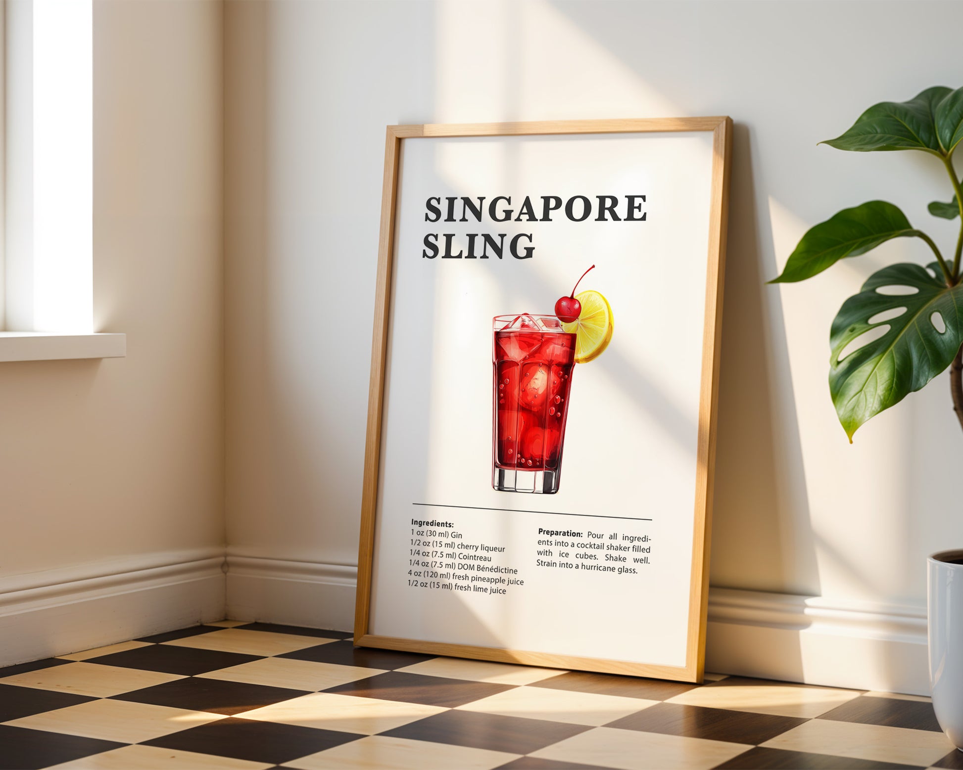 Singapore Sling Cocktail Recipe Poster - GroovyGrove