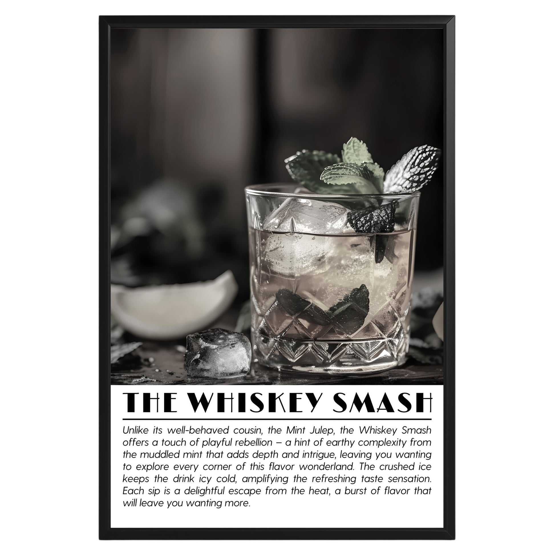 Whiskey Smash Cocktail Black and White Poster - GroovyGrove