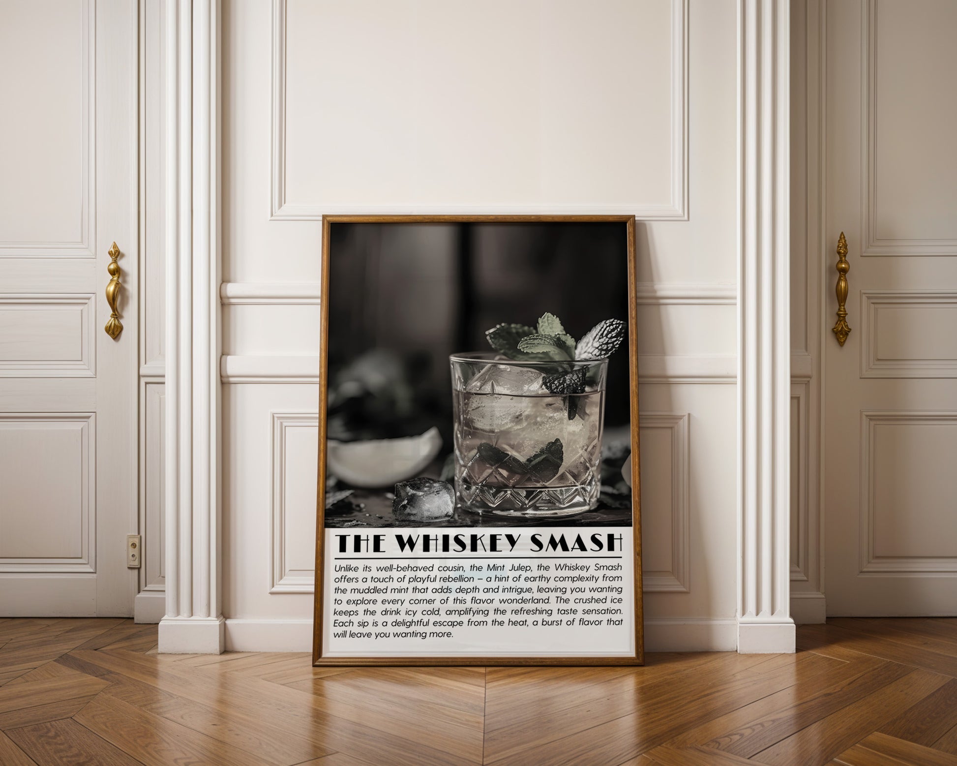 Whiskey Smash Cocktail Black and White Poster - GroovyGrove