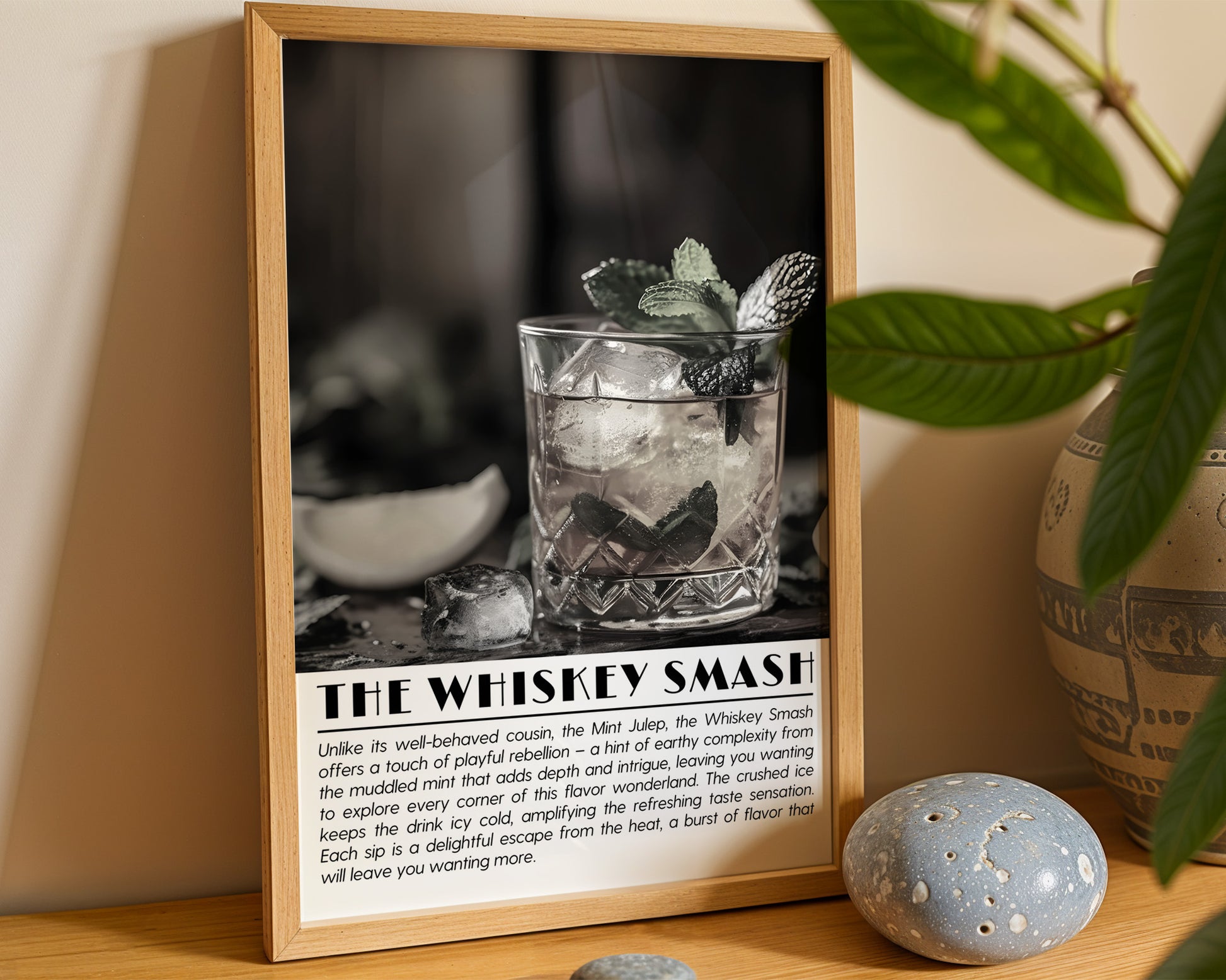 Whiskey Smash Cocktail Black and White Poster - GroovyGrove