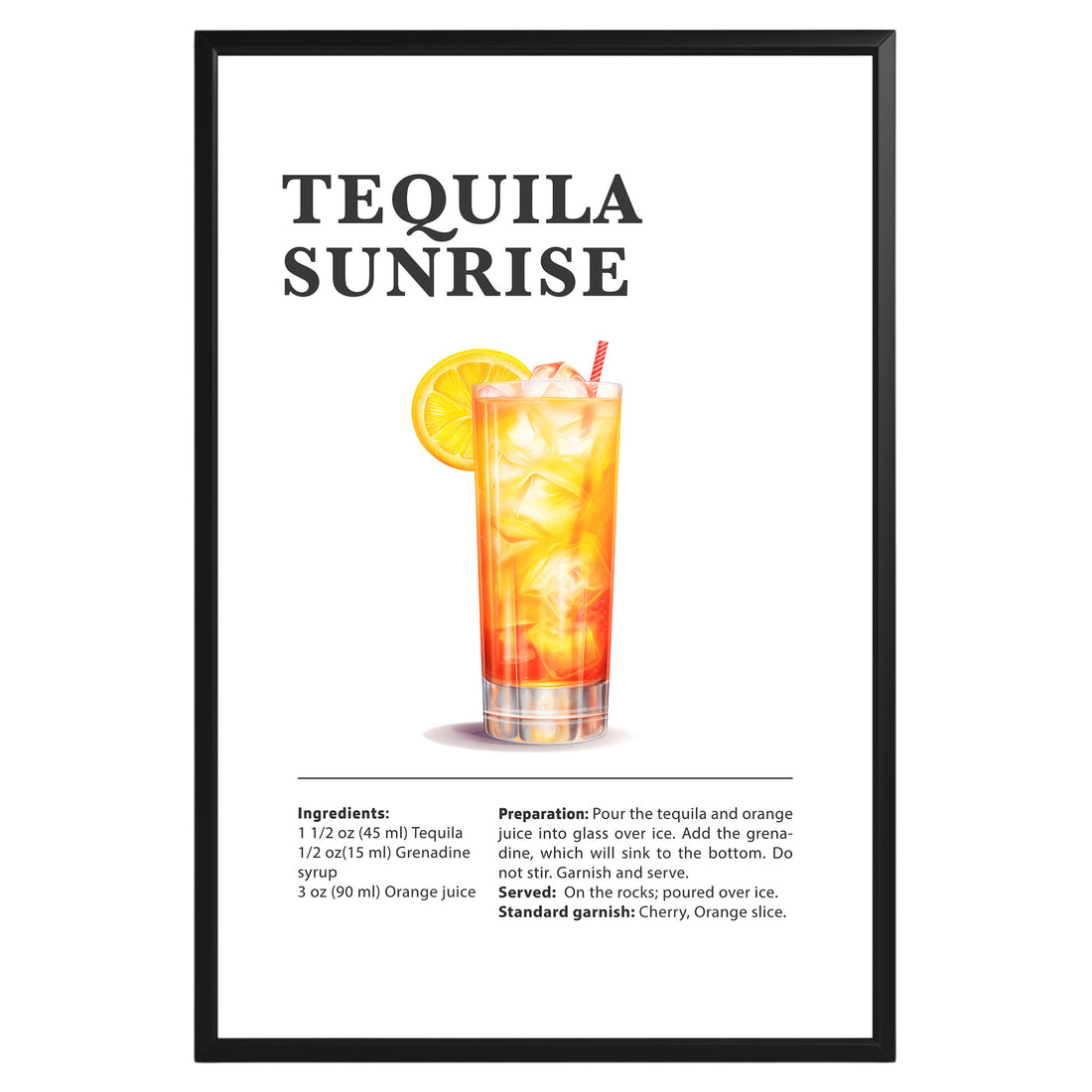 Tequila Sunrise Cocktail Recipe Poster - GroovyGrove