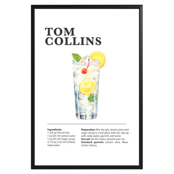 Tom Collins Cocktail Recipe Poster - GroovyGrove