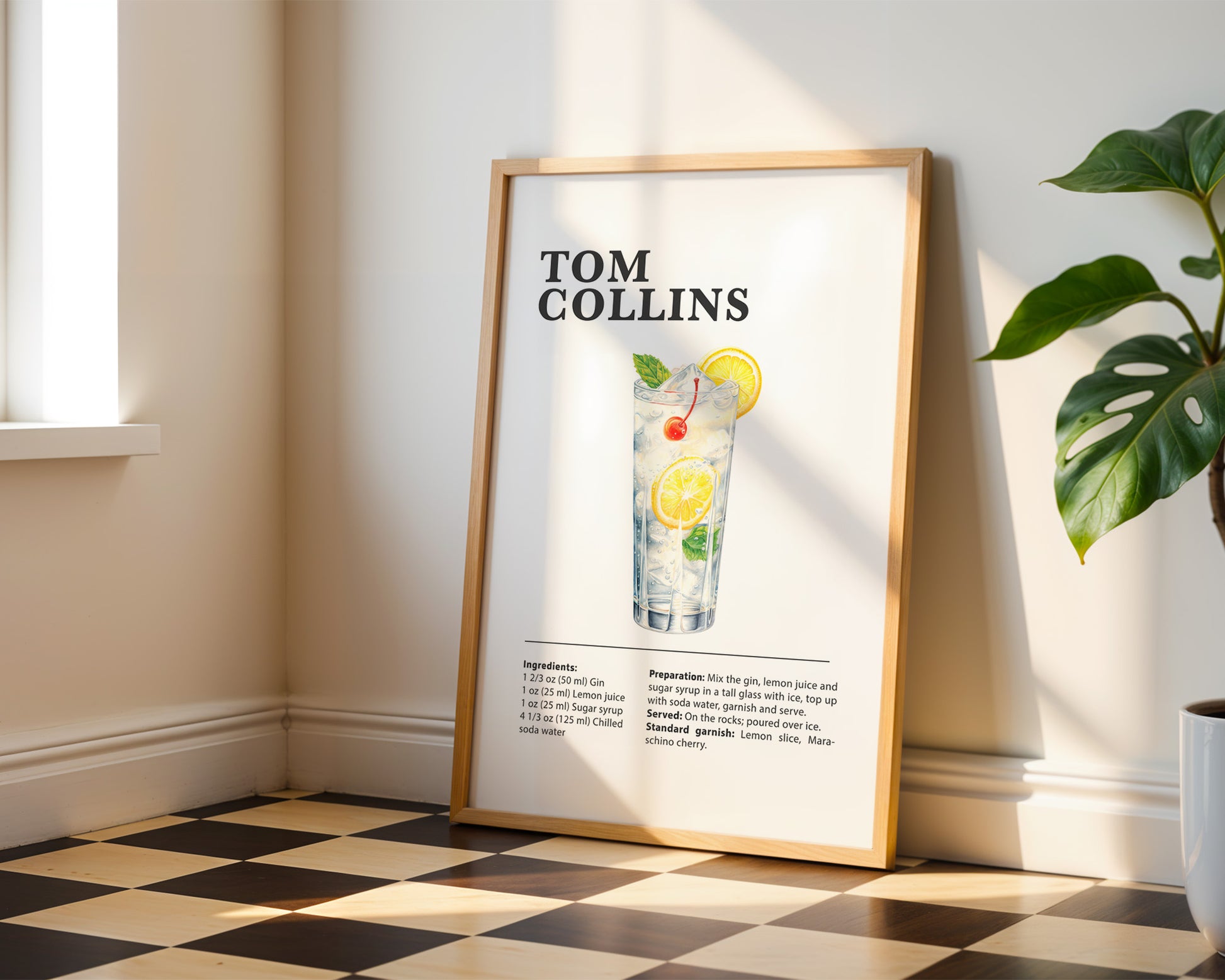 Tom Collins Cocktail Recipe Poster - GroovyGrove