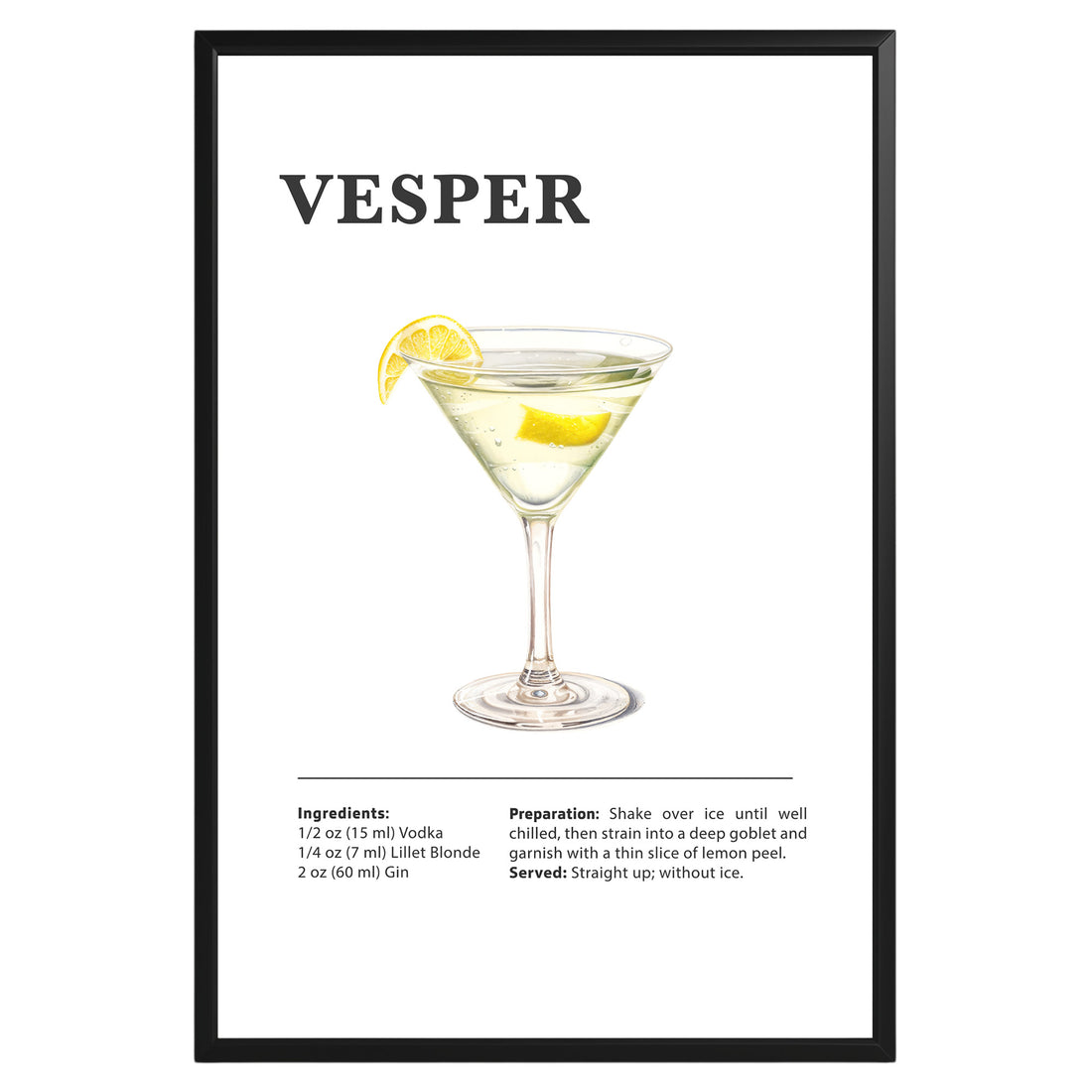 Vesper Cocktail Recipe Poster - GroovyGrove