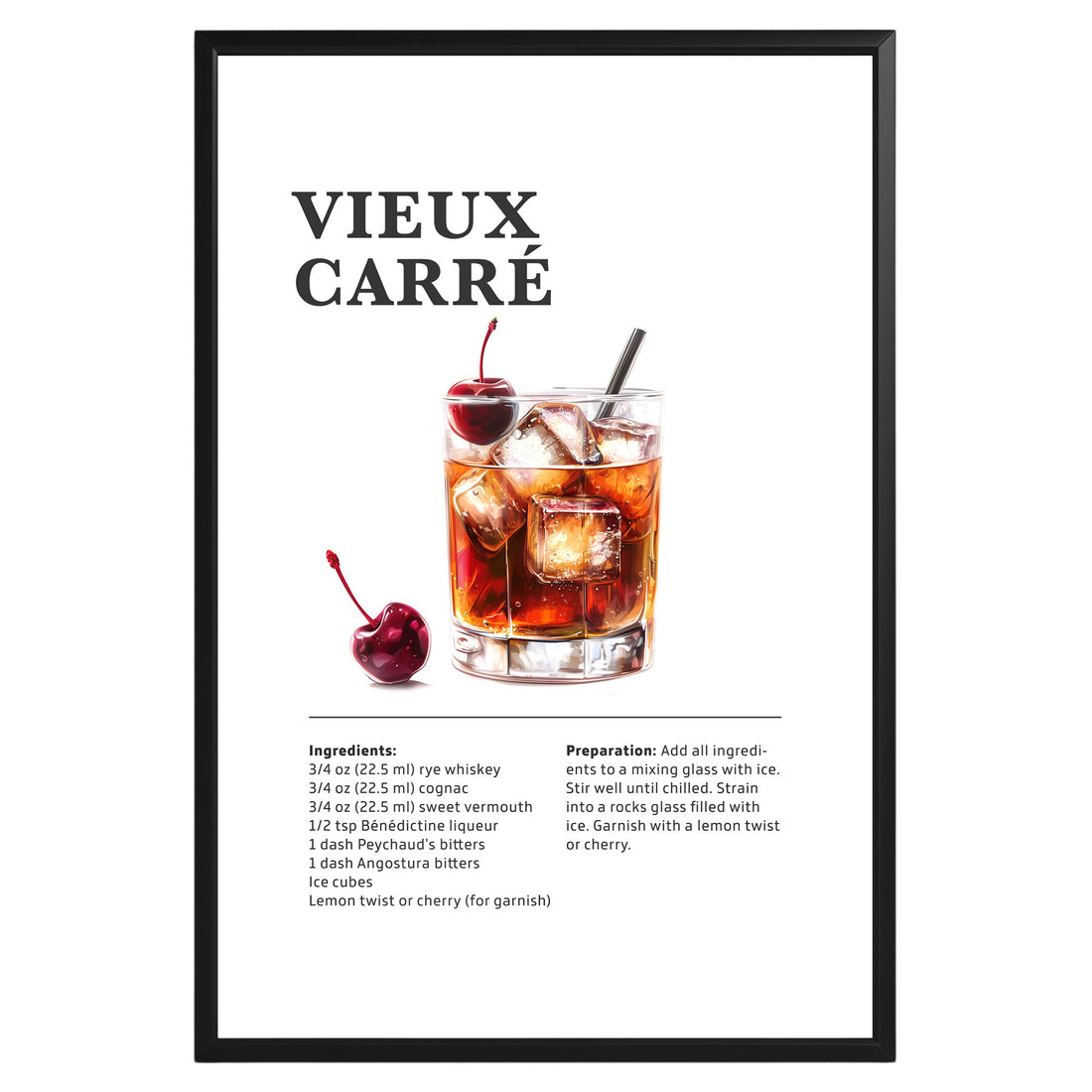 Vieux Carre Cocktail Recipe Poster - GroovyGrove