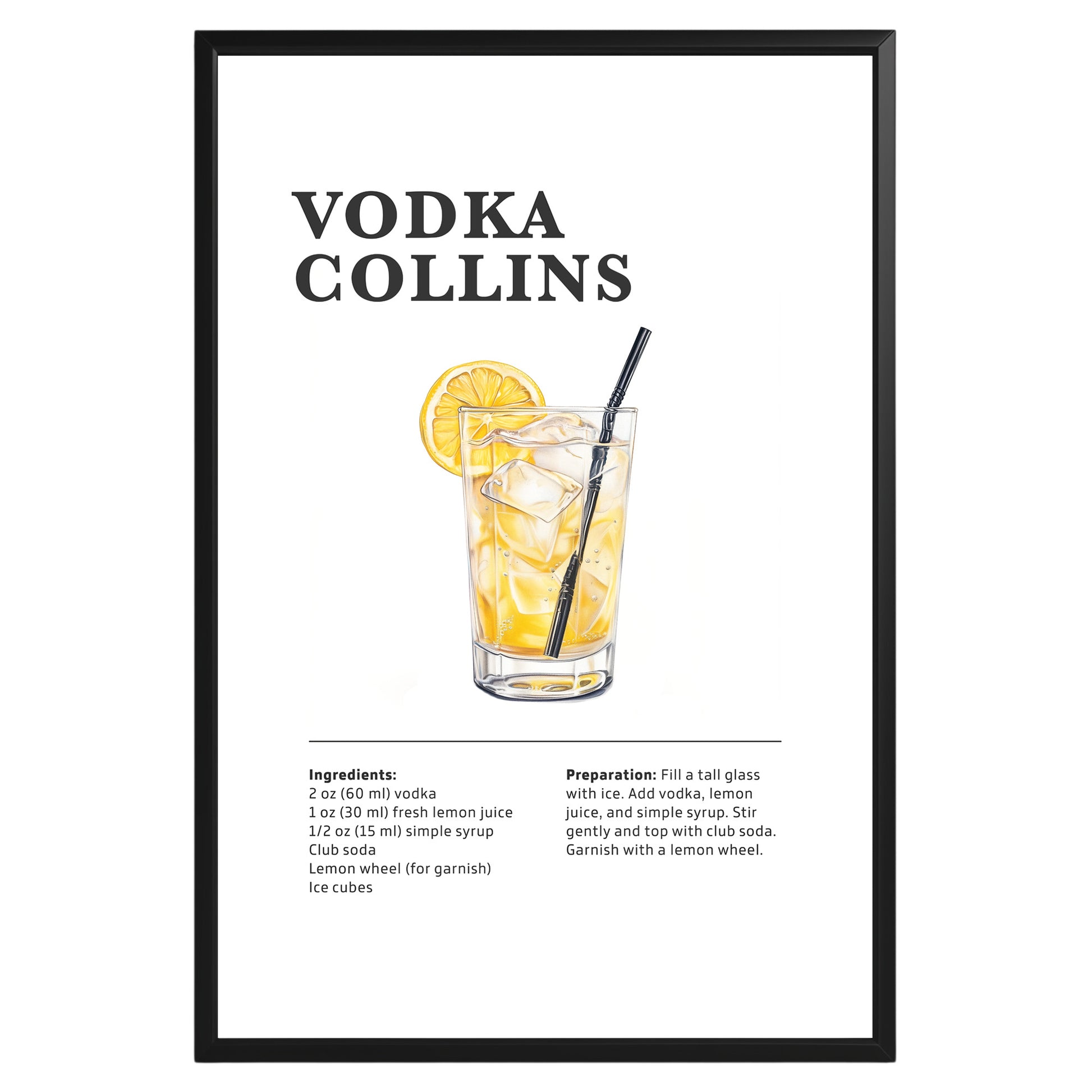 Vodka Collins Cocktail Recipe Poster - GroovyGrove