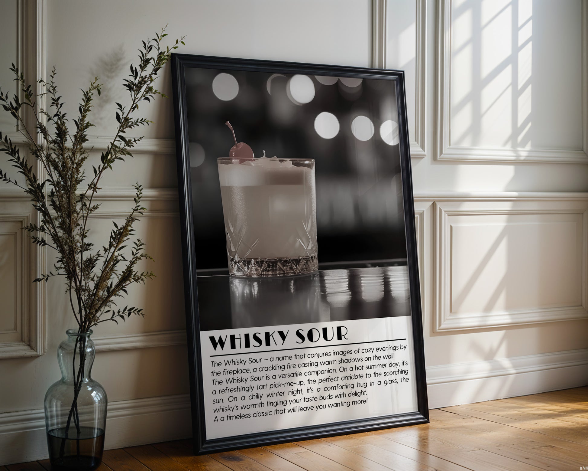 Whiskey Sour Cocktail Black and White Poster - GroovyGrove