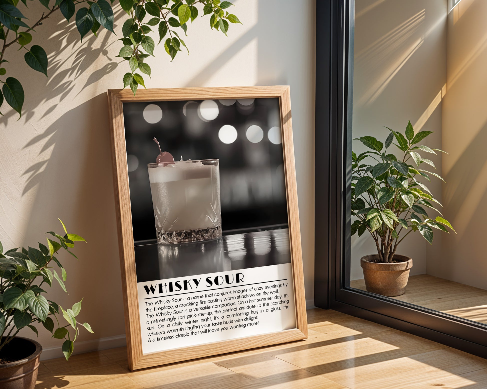 Whiskey Sour Cocktail Black and White Poster - GroovyGrove