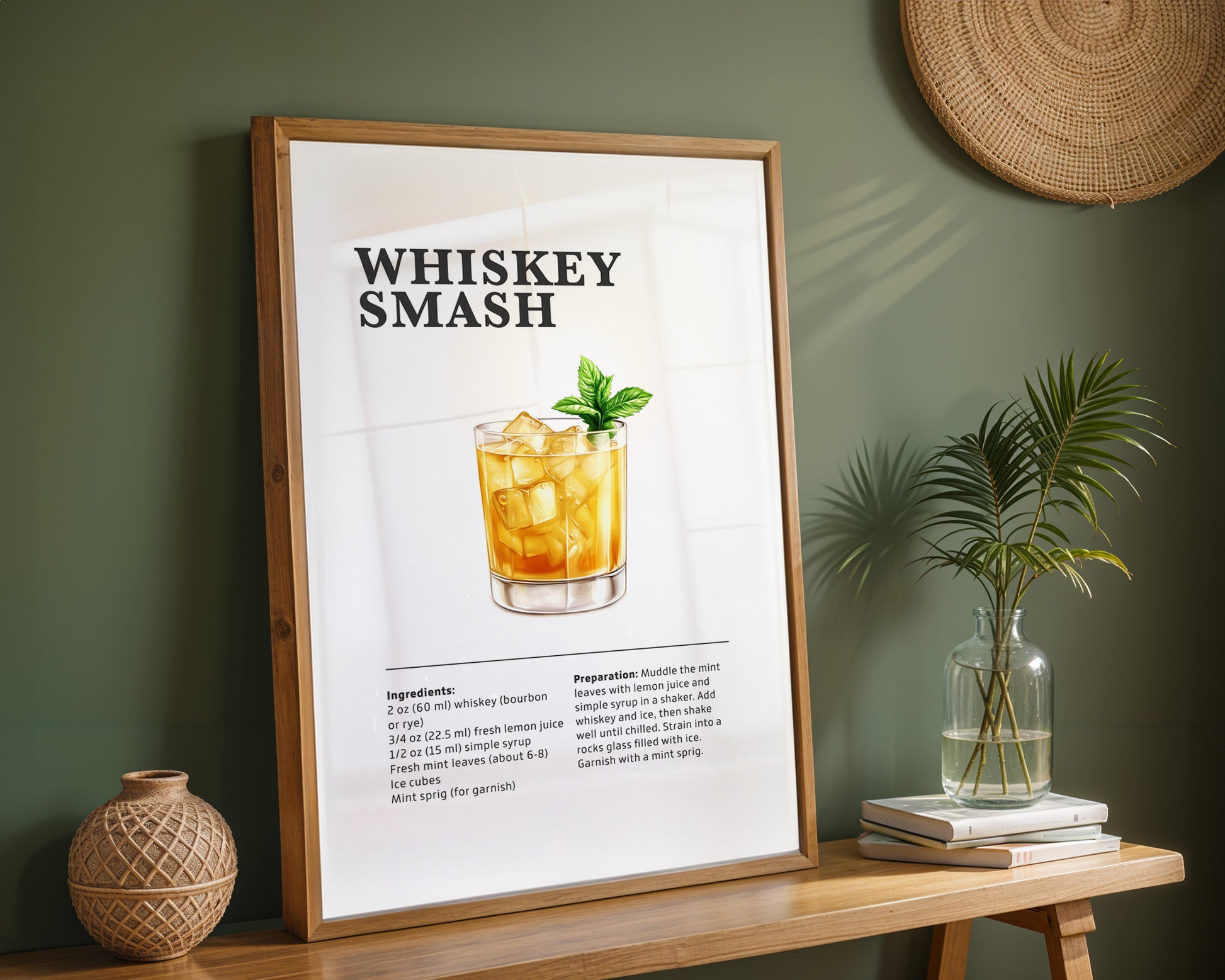 Whiskey Smash Cocktail Recipe Poster - GroovyGrove